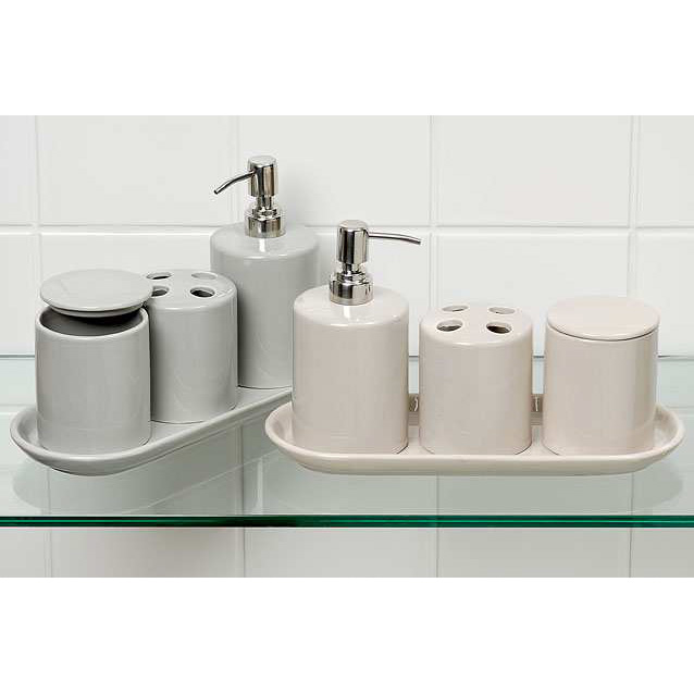 Badezimmerset m. Seifenspender Keramik grau 4tlg. - 022198