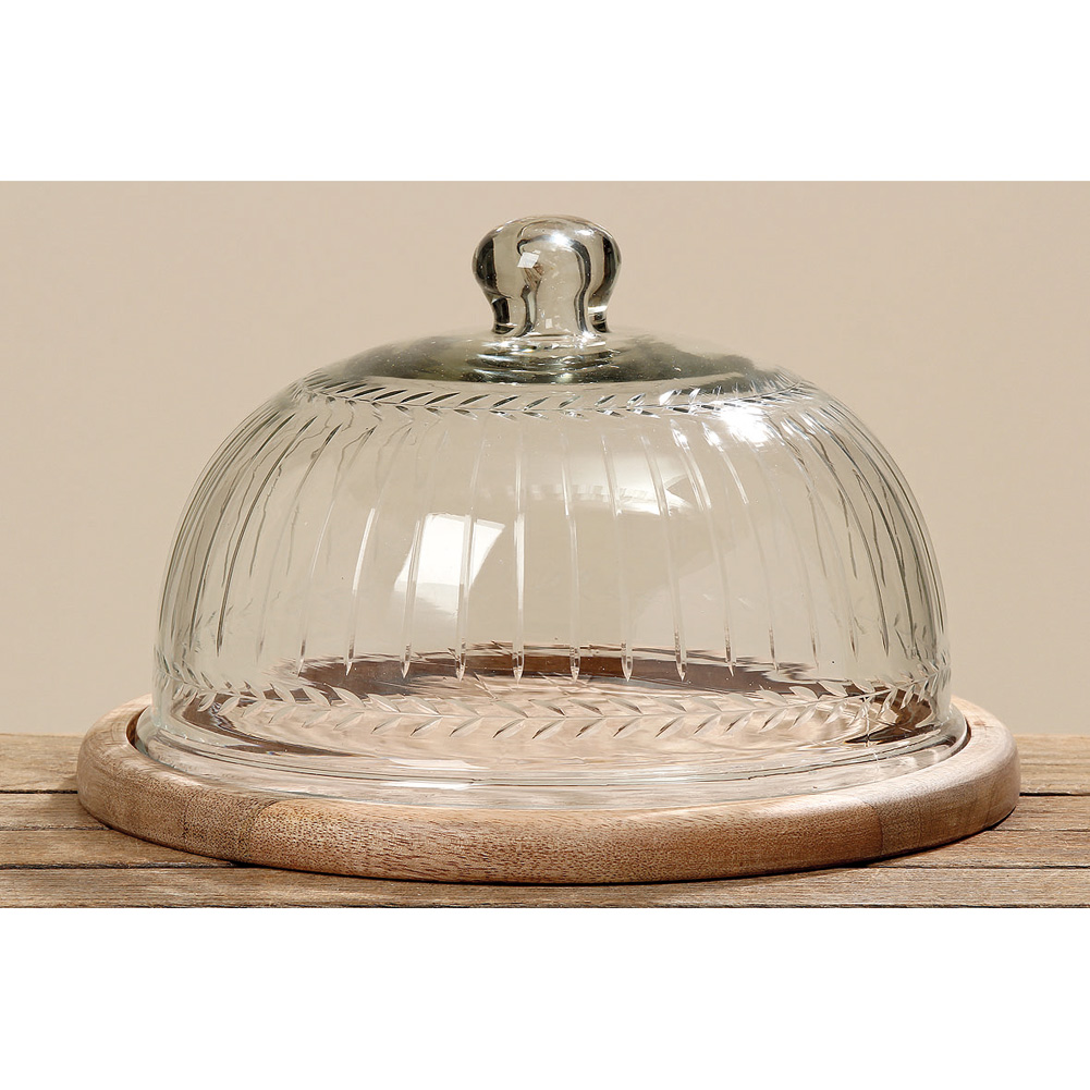 Tortenplatte mit Haube Holz und Glas nostalgisch 28cm 031704