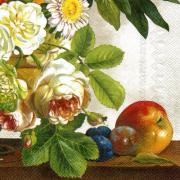 IHR Servietten Cocktail 25x25cm Stilleben m. Rosen creme