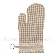 Clayre & Eef Ofenhandschuh Handschuh kariert m. Spitze sand