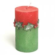 Kerze mit Ilex Stumpenkerze Zylinderkerze rot-gr�n 12,5cm