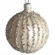 Christbaumkugel Baumschmuck champagner-silber gestreift 60mm