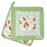 Artefina Topflappen Bl�tenmuster m. Spitze Nostalgie 2tlg.