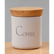 Kaffeedose Keramik wei� mit Holzdeckel Coffee