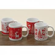 Becher Keramik Kaffeebecher Hirsch wei� rot Mod. A