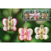 Dekoh�nger Schmetterling Glas 3tlg. lila rosa gr�n