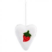 Filzherz m. Erdbeere Dekoh�nger Herz a. Filz wei� 12cm