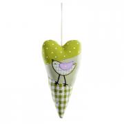 Dekoh�nger Herz a. Stoff m. Vogel gr�n 20cm Mod. A