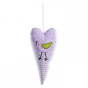 Dekoh�nger Herz a. Stoff m. Vogel lila 20cm Mod. B