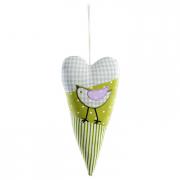 Dekoh�nger Herz a. Stoff m. Vogel gr�n 20cm Mod. C