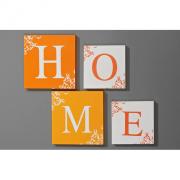 Schild Wandbild Schriftzug Home wei� - orange 4 tlg.