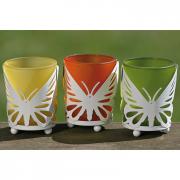 Teelichthalter Windlicht mit Schmetterling wei� - gelb