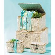 Box aus Bast quadratisch gro� braun-wei�