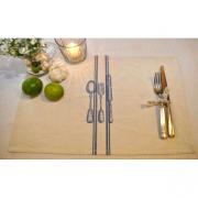 Artefina Tischset creme - blau Streifen und Besteck 33x48cm