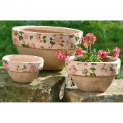Jardiniere Pflanztopf mit Rosen - Motiv Landhaus oval creme 18cm