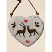 Anh�nger Herz mit Hirschmotiv creme - braun  8cm