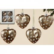 Dekoh�nger Glas Herz mit Punkten beige 4tlg.