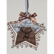 Dekoh�nger Stern aus Holz mit Hirsch und Gl�ckchen 16cm