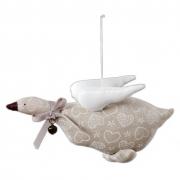 Gans aus Stoff zum H�ngen Herzen creme beige