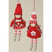 Anh�nger Strickp�ppchen Winterkind 20cm rot wei� Mod. A