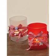 Teelichthalter Glas Windlicht Vichykaro wei� 9cm