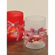 Kerzenhalter Glas Windlicht Vichykaro wei� 13cm