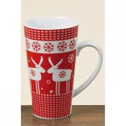 Becher mit Elchmotiv rot - wei� nordisch 15cm