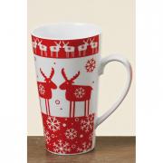 Becher mit Elchmotiv wei� - rot nordisch 15cm