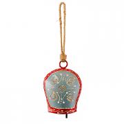 Glocke Metall mit Ornament Vintage Landhaus blau-rot 11cm