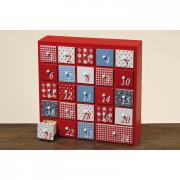 Adventskalender Schrank aus Holz skandinavisch rot - wei� - blau