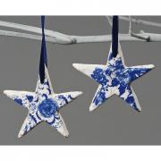 Anh�nger Stern aus Terrakotta blau-wei� Vintage Mod. B