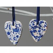 Anh�nger Herz aus Terrakotta blau-wei� Vintage Mod. B