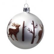 Christbaumkugel Weihnachtskugel silber braun mit Hirsch 8cm