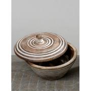 Schale Holzschale m. Deckel Mangoholz wei� gewischt 16cm