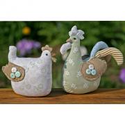 Dekofiguren Set Hahn und Huhn aus Stoff gr�n blau 17cm Ostern