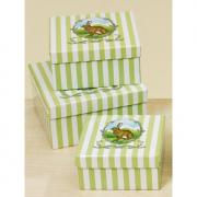Geschenkschachtel Hase gr�n - wei� gestreift eckig 12cm Ostern