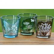 Teelichthalter Glas Windlicht m. Herz grau