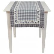 Clayre & Eef Tischl�ufer blau kariert mit H�hnern CAO 140x50cm