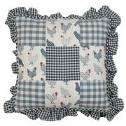 Clayre & Eef CAO Kissenh�lle Patchwork blau kariert mit H�hnern