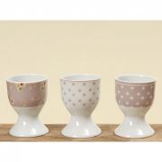 Eierbecher aus Porzellan wei� - beige mit Rosen