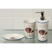 Badezimmerset mit Seifenspender maritim wei� blau 3 tlg.
