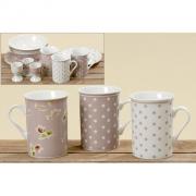 Becher aus Porzellan wei� - beige mit Rosen