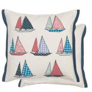 Clayre & Eef Kissenh�lle mit Segelboot - Stickerei 40 x 40cm