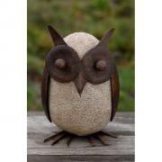 Dekofigur Eule aus Stein und Metall 20cm Gartendekoration