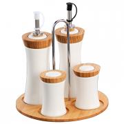 Gew�rzset Menage Salz / Pfeffer / Essig / �l Porzellan Bambus