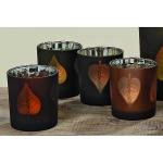 Teelichthalter Blatt Windlicht aus Glas grau satiniert 8cm