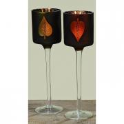 Teelichthalter Blatt Windlicht auf Fu� gr�n satiniert 25cm