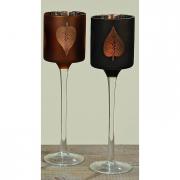 Teelichthalter Blatt Windlicht auf Fu� caramel satiniert 25cm