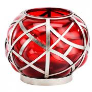 Windlicht aus Glas und Metall rot - silber