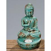 Buddha mit Teelichthalter Terrakotta t�rkis 20cm